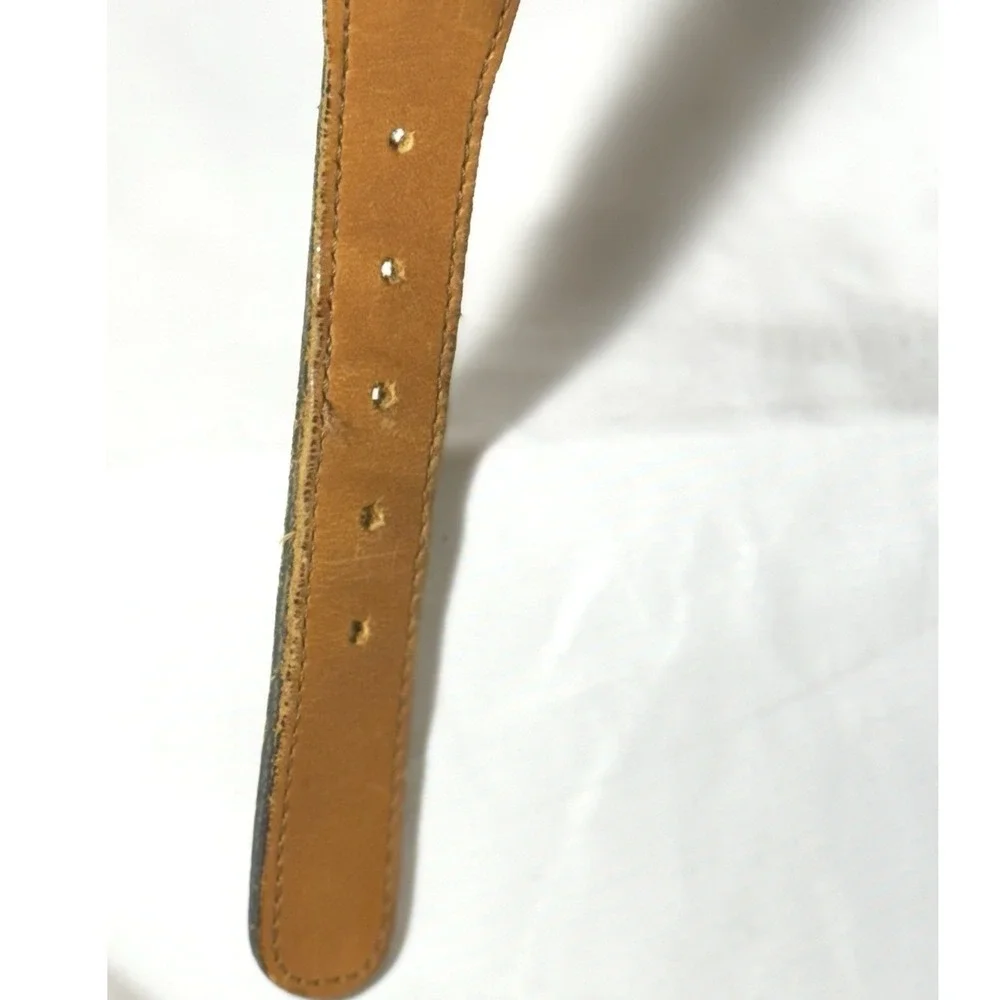 Vintage ZEP-PRO Sailboats Cream Cotton Brown Leather Brass Buckle Belt 38 USA